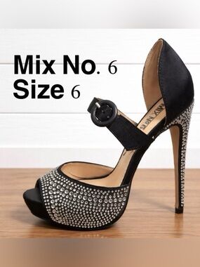 👠💎🖤🔥 Black Rhinestone Stiletto Heels Size 6 Sparkly Evening Formal Ankle Strap